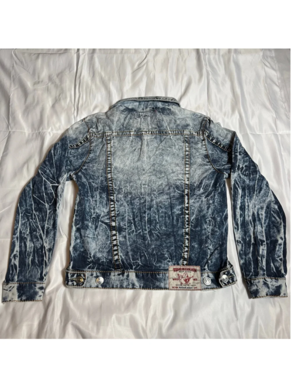 Men's True Religion Trucker Jacket M Blue White Acid Wash